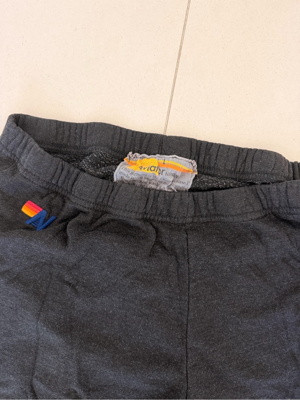 Aviator Nation Charcoal Sweatpants with Bright Yellow, Red & Blue Side Stripes - Picture 3 of 3